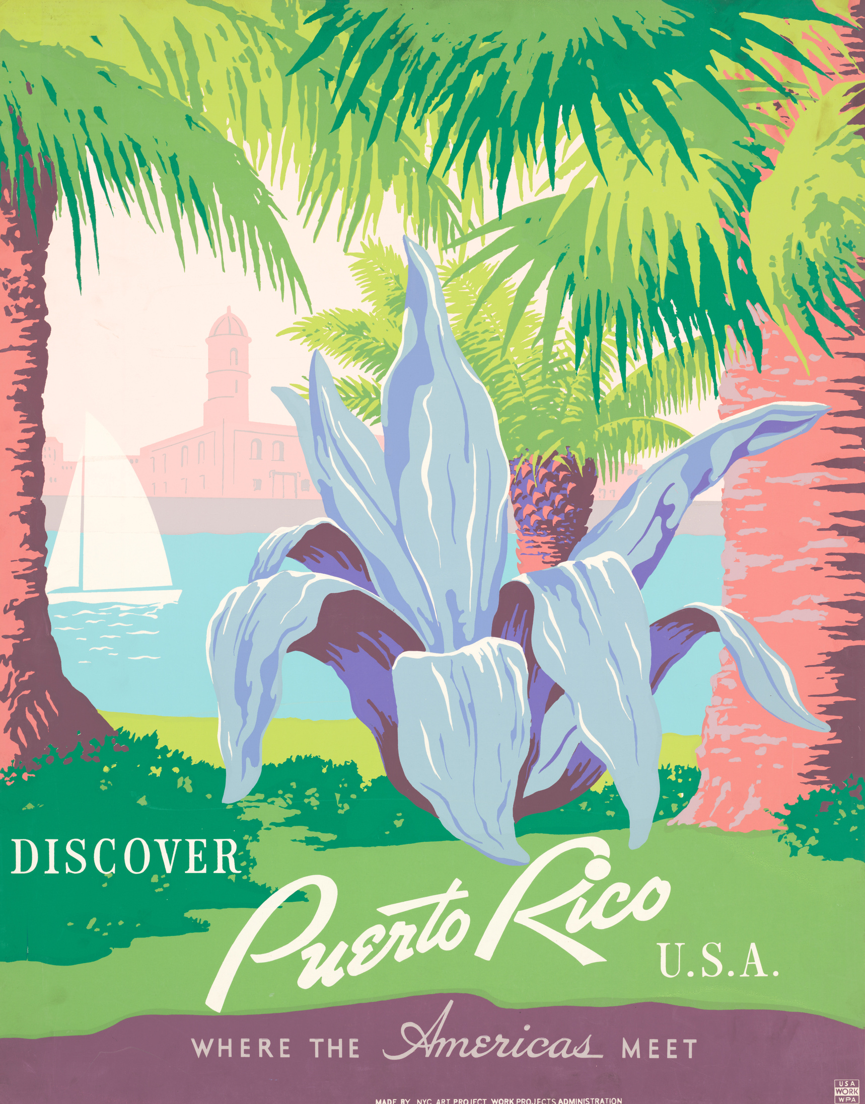 Discover Puerto Rico U.S.A. Where the Americas meet by Frank S. Nicholson, Federal Art Project, between 1936 and 1940, Prints & Photographs Division, Library of Congress, LC-DIG-ds-08068.